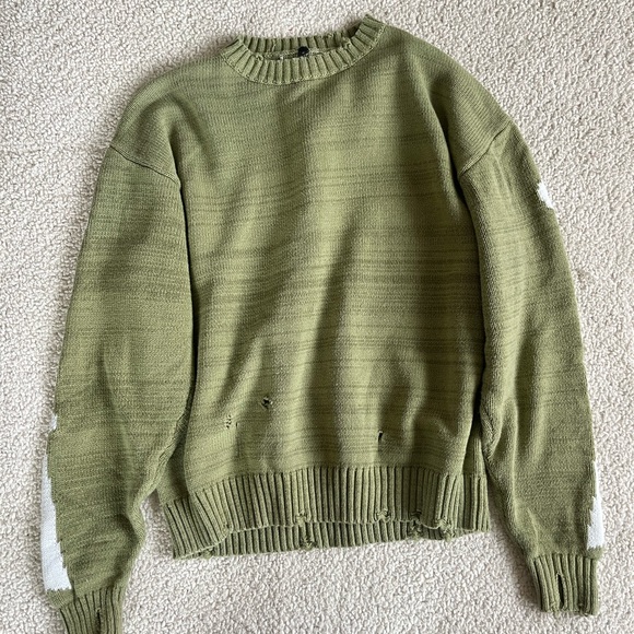 Grunge Chunky Olive Green Skeleton Pattern distressed Sweater S - Picture 6 of 12